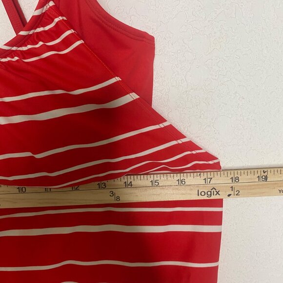 Athleta Tankini Swim Top 30D/DD Red striped Built-In Wire Bra & Adjustable Strap - Picture 12 of 14